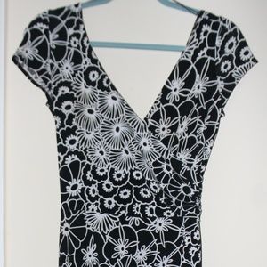 Floral Black & White Wrap Dress
